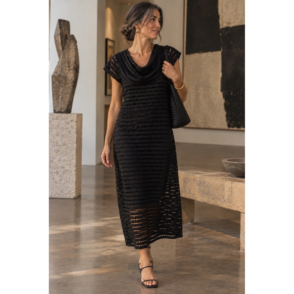 Alembika Black Mesh Layered Maxi Dress Cowl Neck Art To Wear Size 2 US 8-10 M